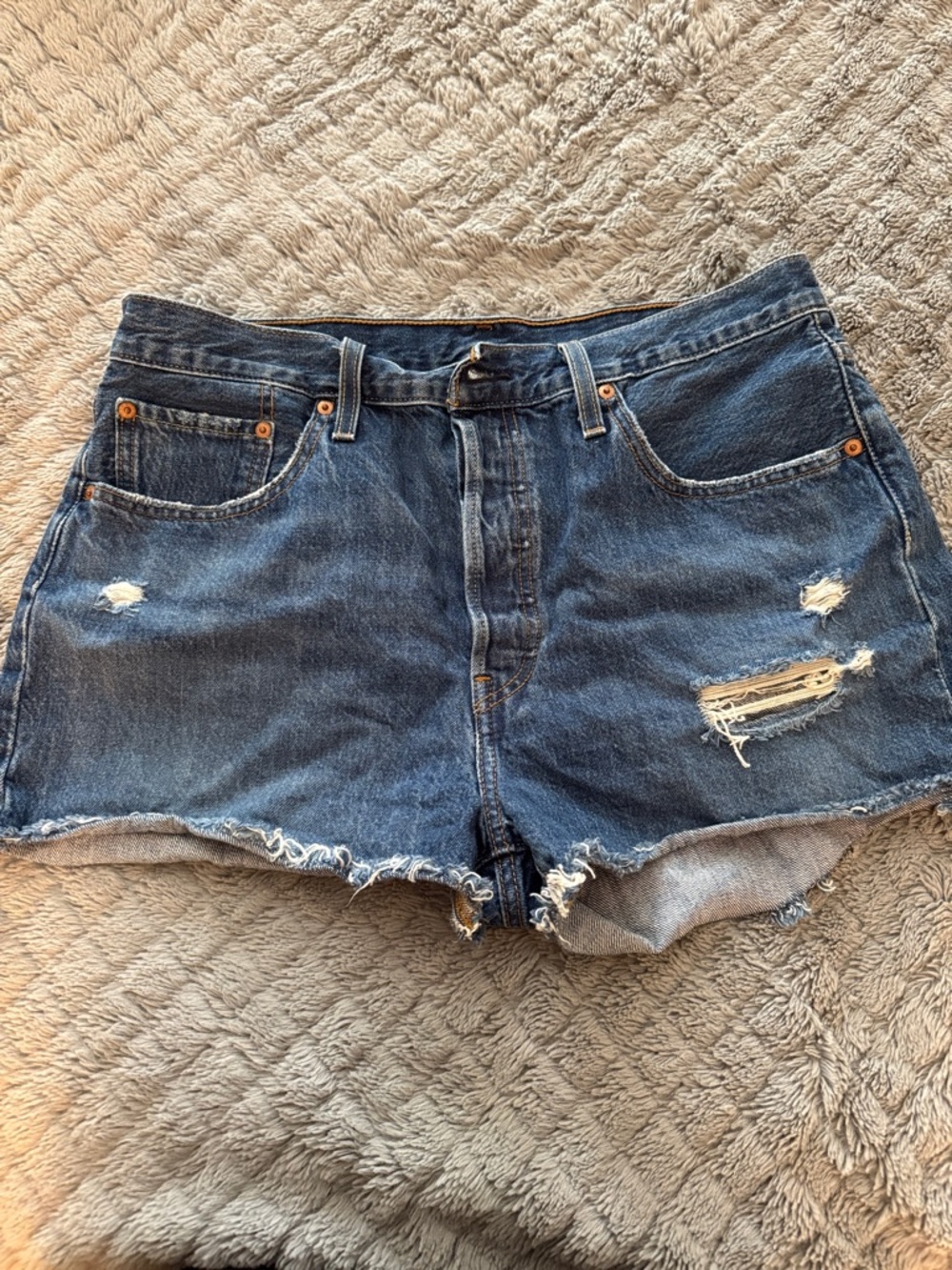Levi's Dark Blue Distressed Jean Shorts
